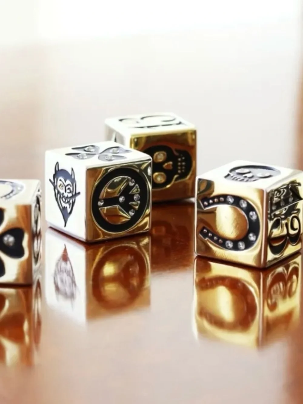 Swarovski & Gold tone Dice Set / brand: D.L. & Co. /Rotten Luck/ Play Or display